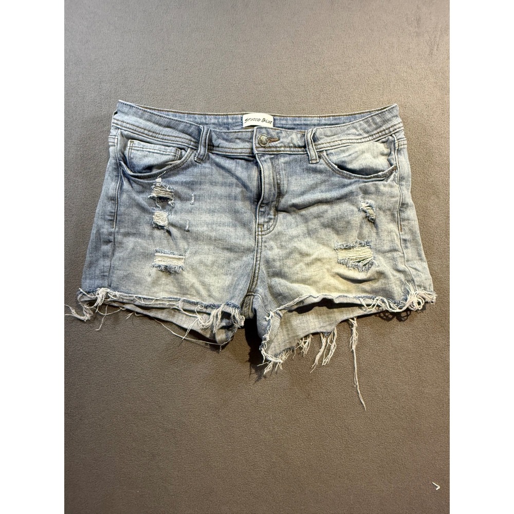 Studio Blue Womens Distressed Denim Cut Off Shorts Light Wash Blue Size 30